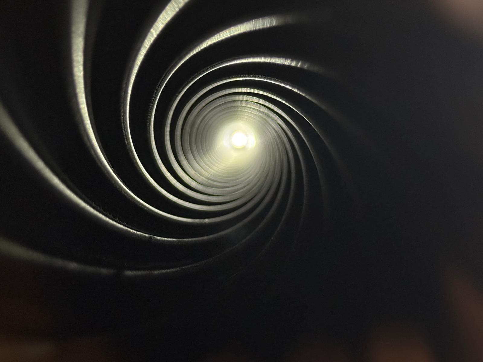 Interior bore of an internally profiled spiral stator tube showing helical lobes